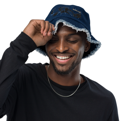 Distressed denim bucket hat