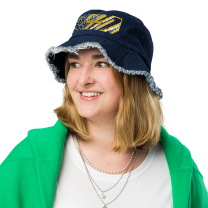 Distressed denim bucket hat