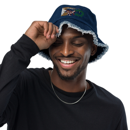 Distressed denim bucket hat