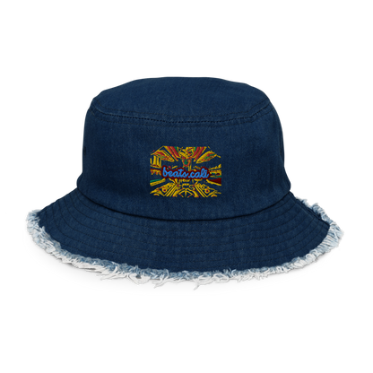 Distressed denim bucket hat
