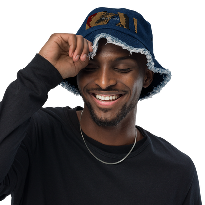 Distressed denim bucket hat