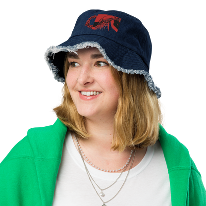 Distressed denim bucket hat