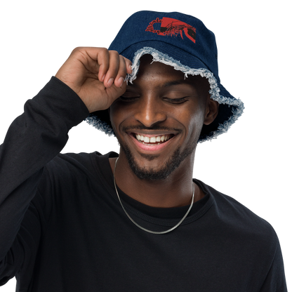 Distressed denim bucket hat