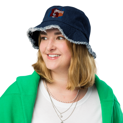 Distressed denim bucket hat