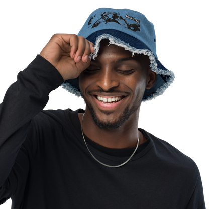 Distressed denim bucket hat