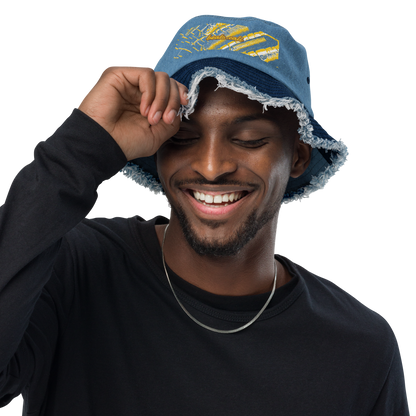 Distressed denim bucket hat