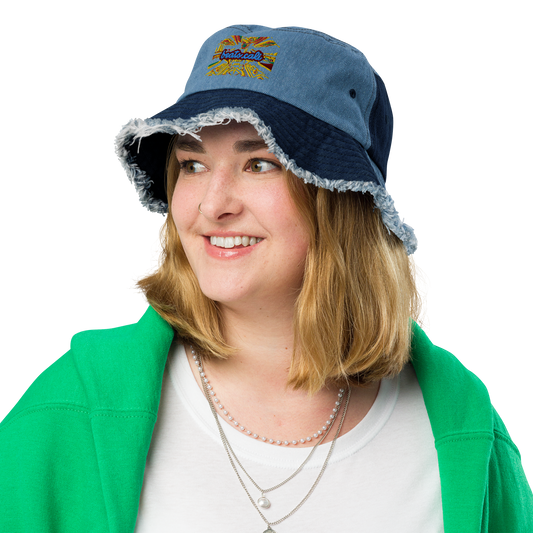 Distressed denim bucket hat