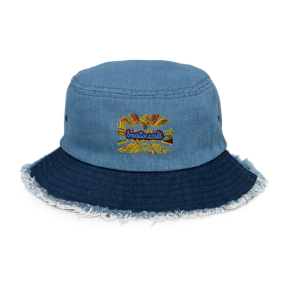 Distressed denim bucket hat