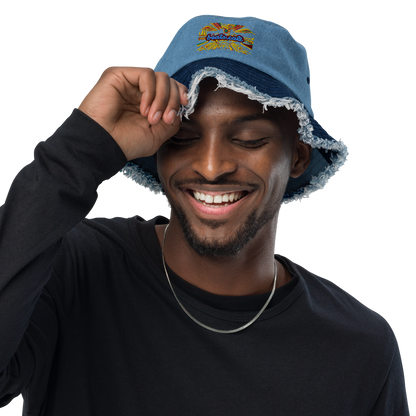 Distressed denim bucket hat