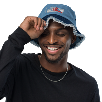 Distressed denim bucket hat
