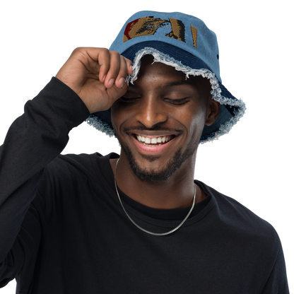 Distressed denim bucket hat