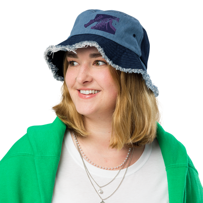 Distressed denim bucket hat