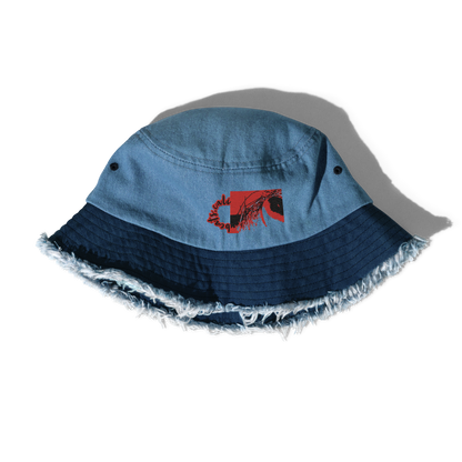 Distressed denim bucket hat