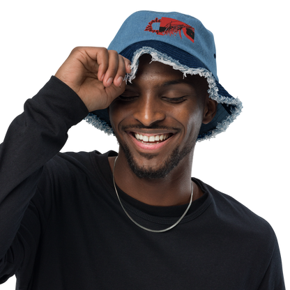 Distressed denim bucket hat