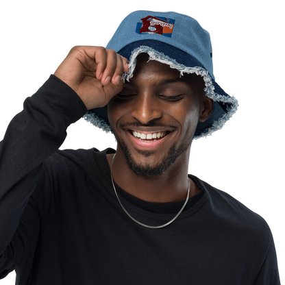 Distressed denim bucket hat