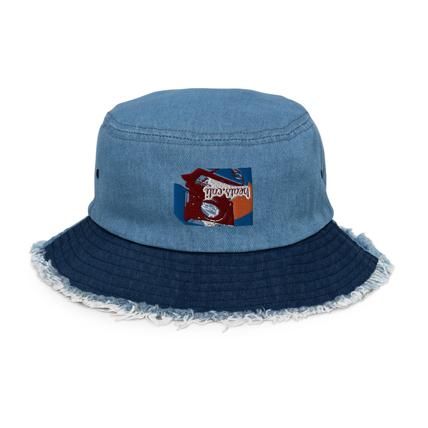 Distressed denim bucket hat