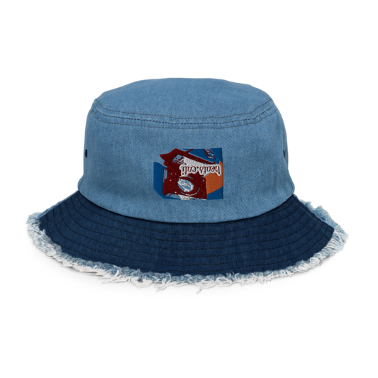 Distressed denim bucket hat