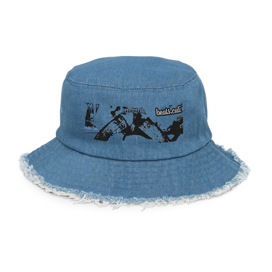 Distressed denim bucket hat