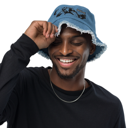 Distressed denim bucket hat