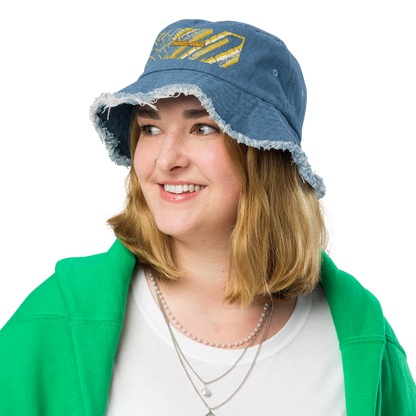 Distressed denim bucket hat