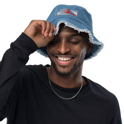 Distressed denim bucket hat