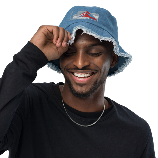 Distressed denim bucket hat