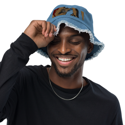 Distressed denim bucket hat
