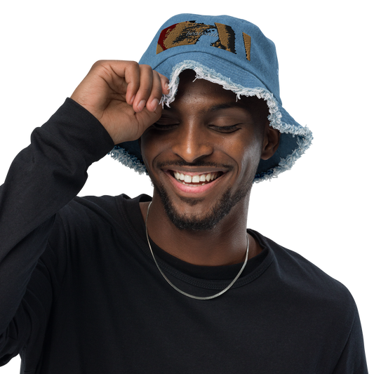 Distressed denim bucket hat