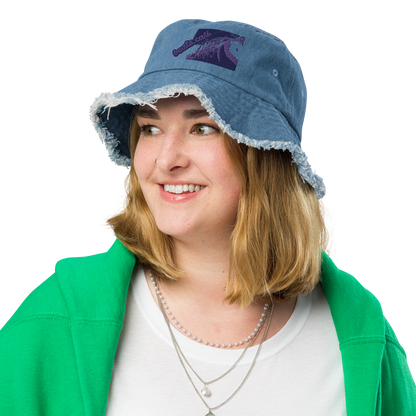 Distressed denim bucket hat