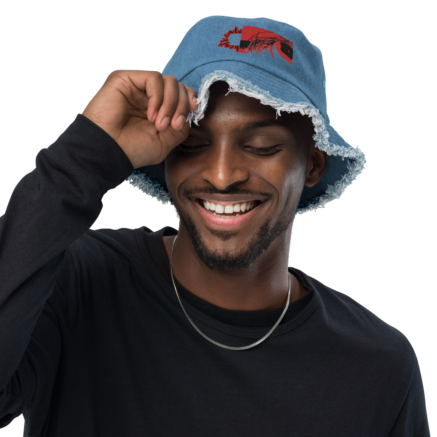 Distressed denim bucket hat