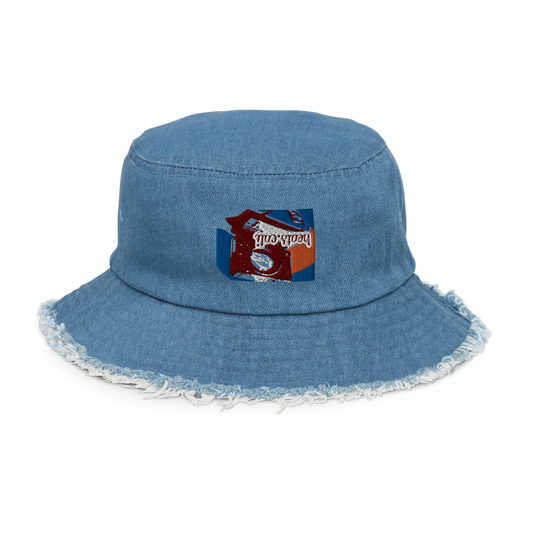 Distressed denim bucket hat