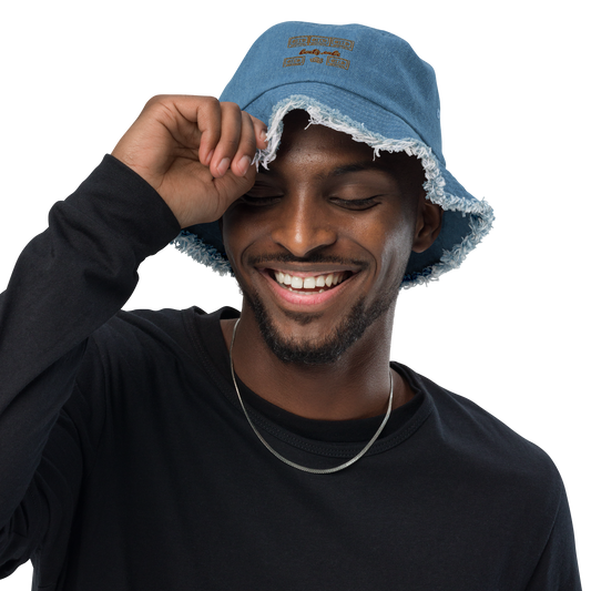 Distressed denim bucket hat