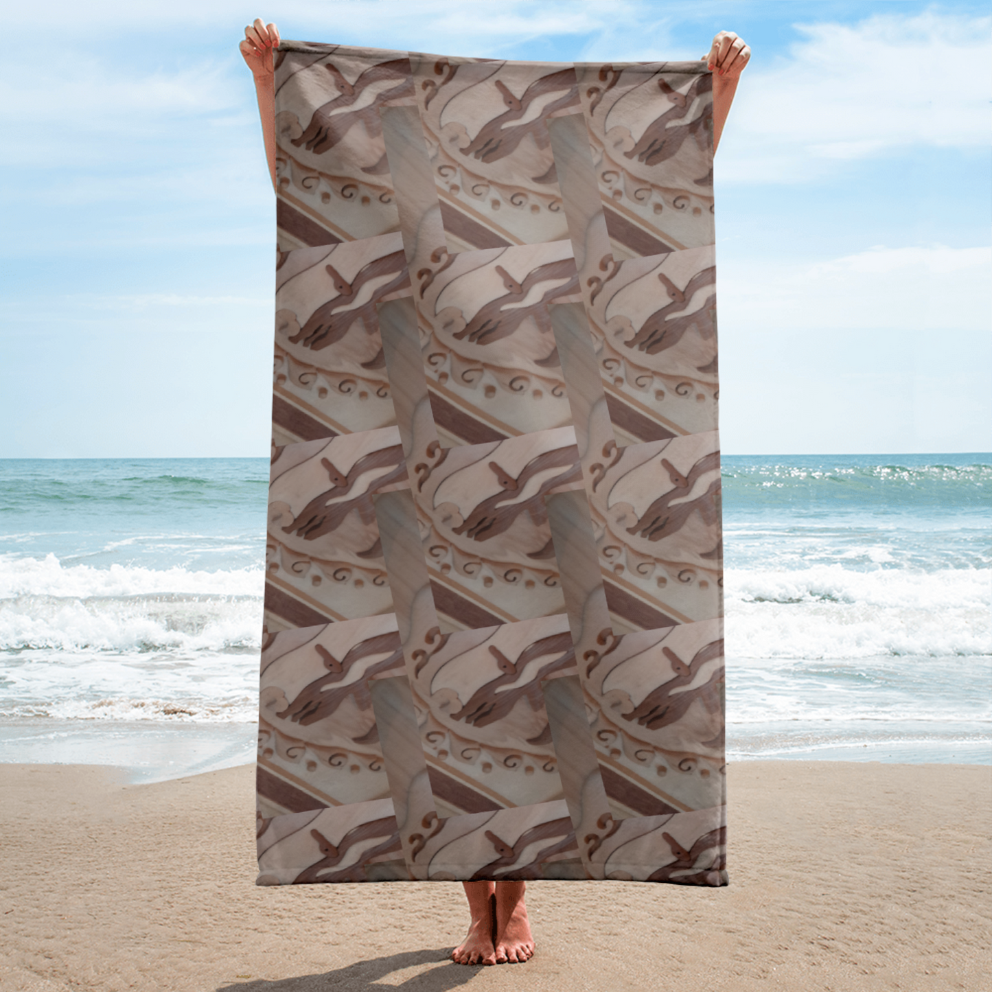 Designed for both aesthetic appeal and practicality, our towel boasts a generous size of 30″ × 60″ × 0.28″ (76 × 152 × 0.7 cm), enveloping you in luxurious warmth with every use. Its all-over sublimation print captures intricate details and vibrant hues, ensuring a visual feast for the senses. But functionality is never compromised with Beats.Cali.  The absorbent terry fabric with its water-absorbing capabilities for maximum utility promises to cocoon you in comfort. 