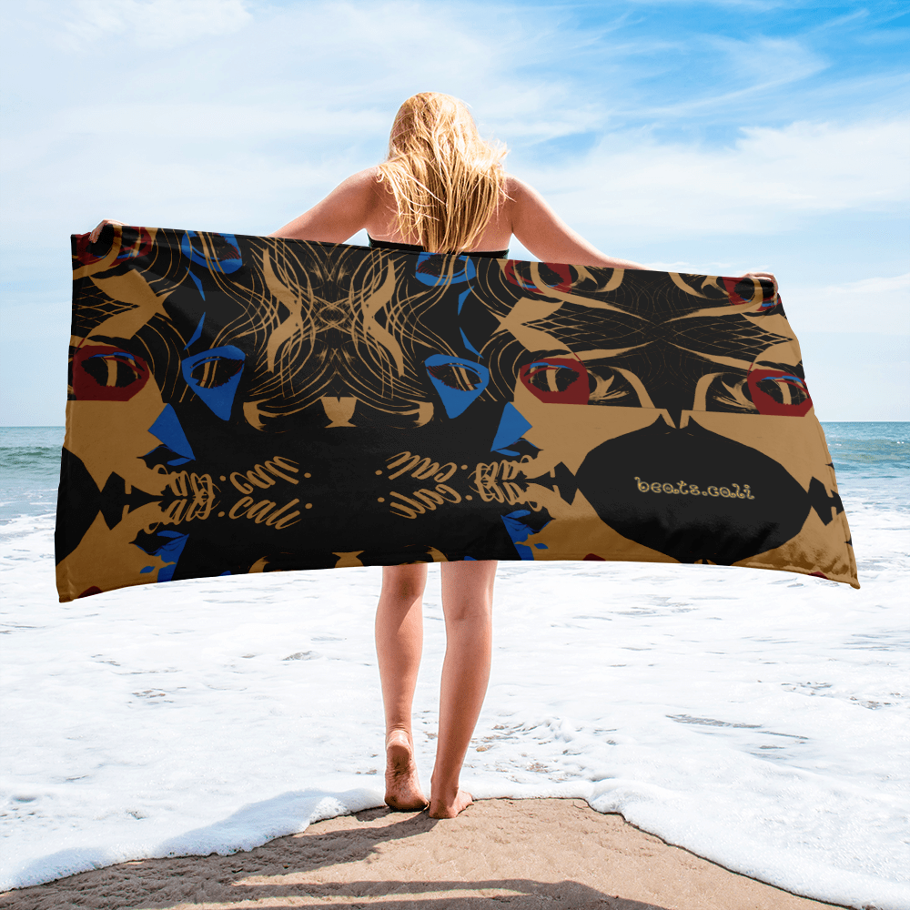 Designed for both aesthetic appeal and practicality, our towel boasts a generous size of 30″ × 60″ × 0.28″ (76 × 152 × 0.7 cm), enveloping you in luxurious warmth with every use. Its all-over sublimation print captures intricate details and vibrant hues, ensuring a visual feast for the senses. But functionality is never compromised with Beats.Cali.  The absorbent terry fabric with its water-absorbing capabilities for maximum utility promises to cocoon you in comfort. 