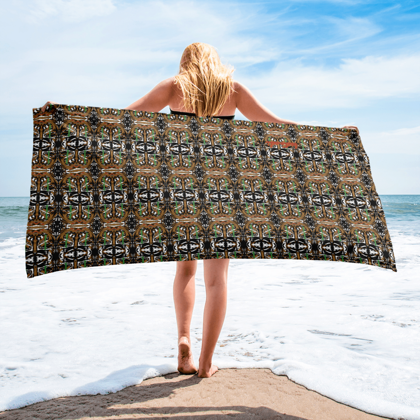 Designed for both aesthetic appeal and practicality, our towel boasts a generous size of 30″ × 60″ × 0.28″ (76 × 152 × 0.7 cm), enveloping you in luxurious warmth with every use. Its all-over sublimation print captures intricate details and vibrant hues, ensuring a visual feast for the senses. But functionality is never compromised with Beats.Cali.  The absorbent terry fabric with its water-absorbing capabilities for maximum utility promises to cocoon you in comfort. 