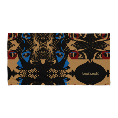 Designed for both aesthetic appeal and practicality, our towel boasts a generous size of 30″ × 60″ × 0.28″ (76 × 152 × 0.7 cm), enveloping you in luxurious warmth with every use. Its all-over sublimation print captures intricate details and vibrant hues, ensuring a visual feast for the senses. But functionality is never compromised with Beats.Cali.  The absorbent terry fabric with its water-absorbing capabilities for maximum utility promises to cocoon you in comfort. 