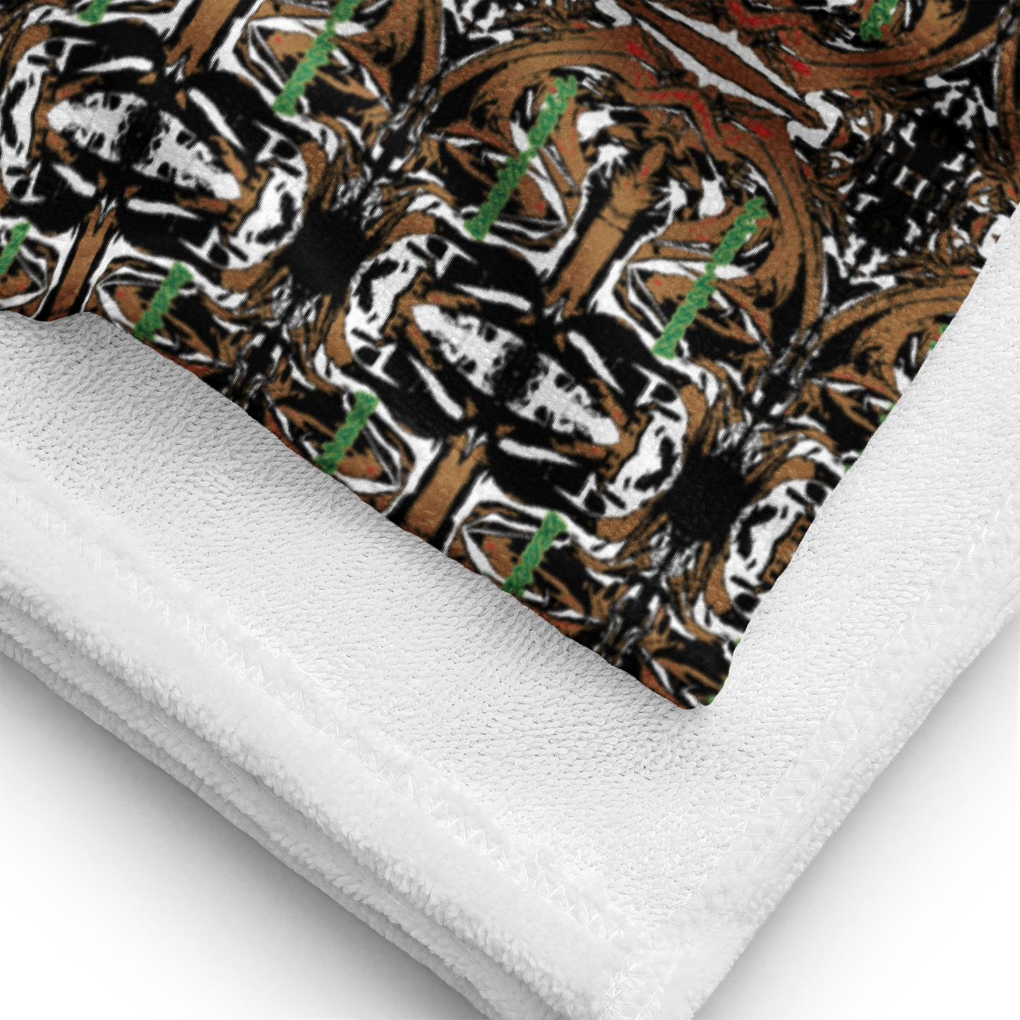 Designed for both aesthetic appeal and practicality, our towel boasts a generous size of 30″ × 60″ × 0.28″ (76 × 152 × 0.7 cm), enveloping you in luxurious warmth with every use. Its all-over sublimation print captures intricate details and vibrant hues, ensuring a visual feast for the senses. But functionality is never compromised with Beats.Cali.  The absorbent terry fabric with its water-absorbing capabilities for maximum utility promises to cocoon you in comfort. 